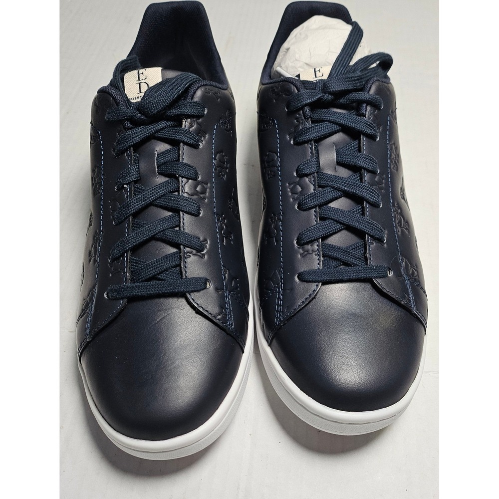 ED Ellen DeGeneres Chaboss Navy Blue Leather Embossed Animal Sneakers Womens 11M